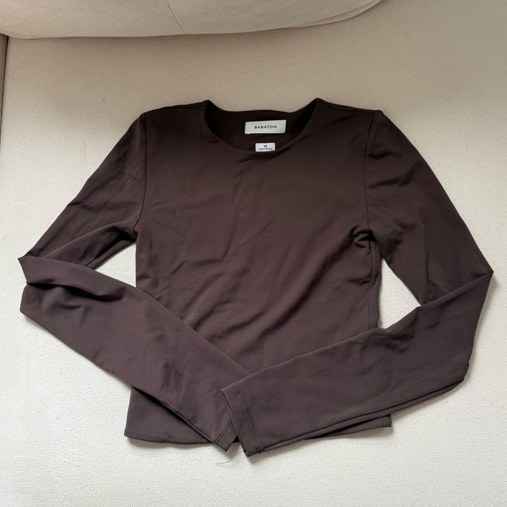 Aritzia Babaton Chocolate Brown Long Sleeve Crewneck Top
